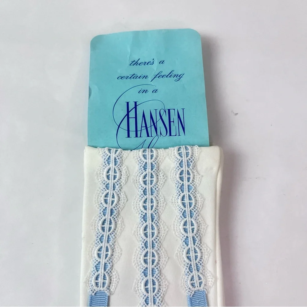 Hansen Vintage Elegant 100% Cotton White Gloves with Blue Lace Trim Size 6 NWT